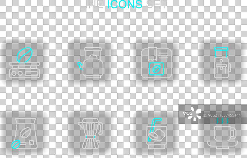 咖啡杯、浓缩咖啡、汤力水、咖啡机的线条设计图片素材