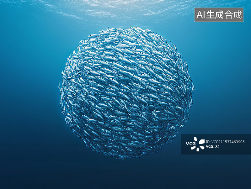 【AI数字艺术】一群鱼在深海中聚集在一起，形成一个紧密而迷人的团体，展示了水下世界海洋生物的美丽。图片素材