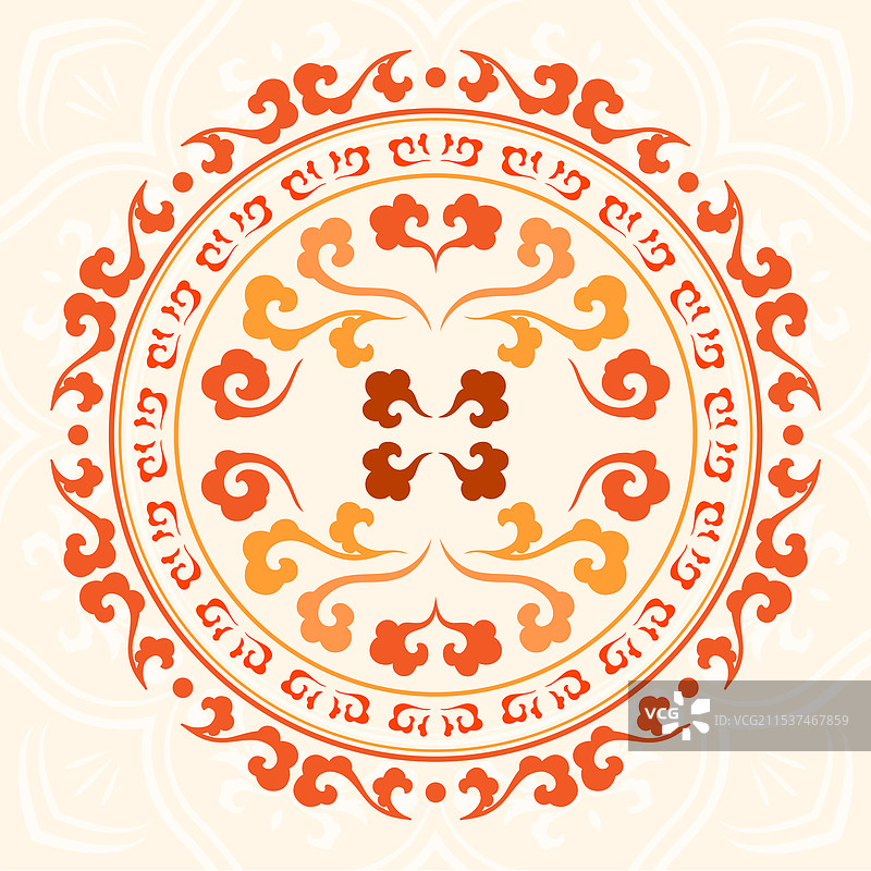 中式圆形橙黄色祥云纹样图片素材