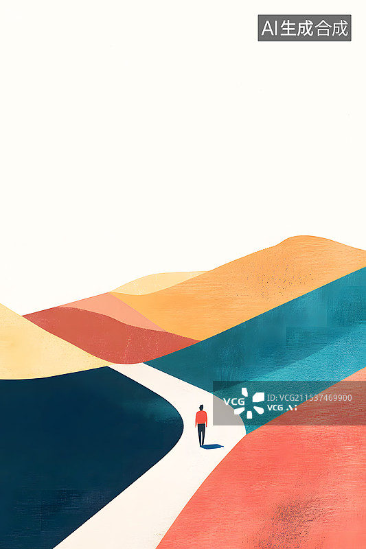 【AI数字艺术】AIGC：一个人走在秋天的户外道路上，抽象背景插图图片素材