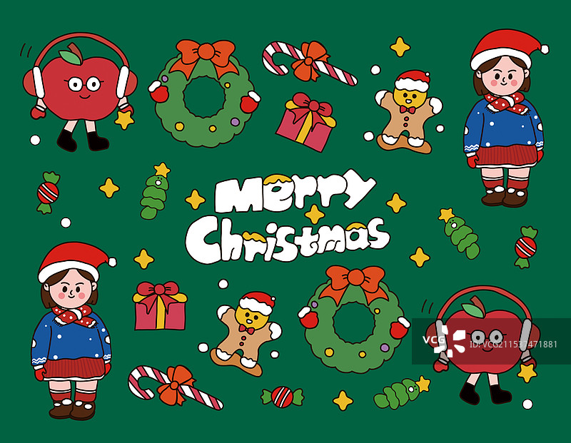 手绘扁平风圣诞节插画图片素材