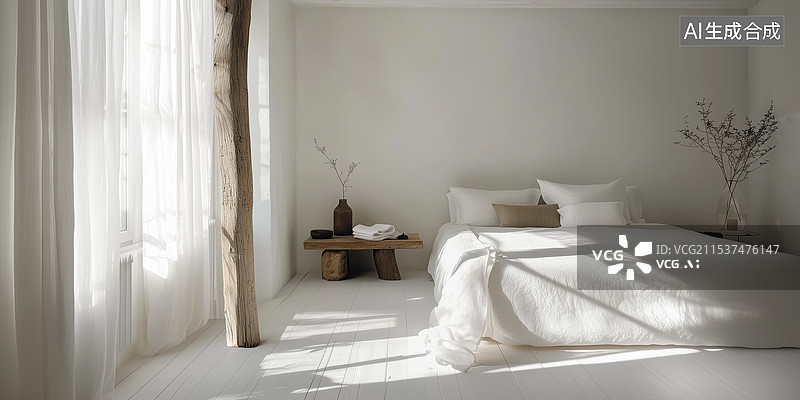 【AI数字艺术】现代极简家居卧室场景图片素材