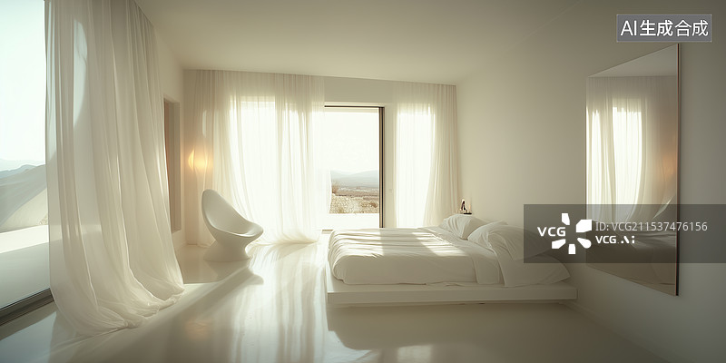 【AI数字艺术】现代极简家居卧室场景图片素材