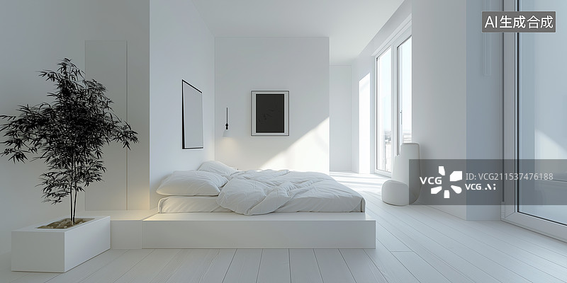 【AI数字艺术】现代极简家居卧室场景图片素材