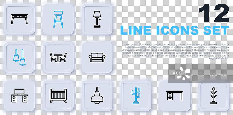 办公桌、衣帽架、桌子和椅子组合图片素材