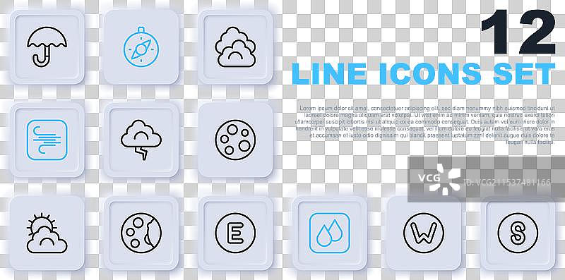 设置线条指南针，指向南北，云彩和闪电图片素材