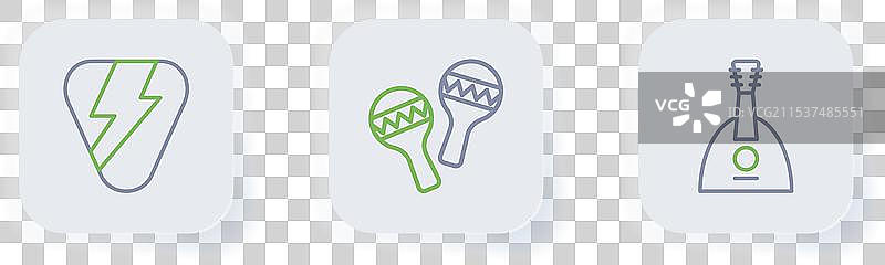 乐器图标：巴拉莱卡、沙锤和吉他拨片图片素材