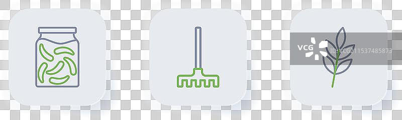 设置线条、叶子、花园耙和腌黄瓜图片素材