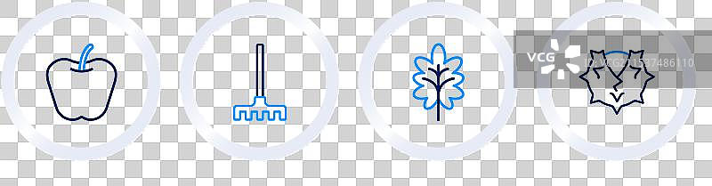 栗子叶、花园耙和苹果图标的线条图形图片素材