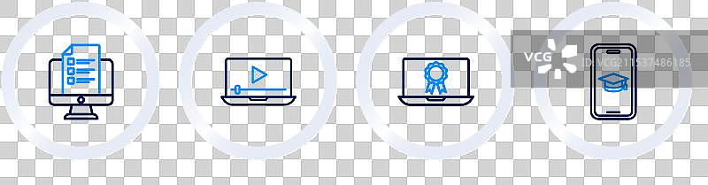 在线移动设备上的学位帽线条设置图片素材