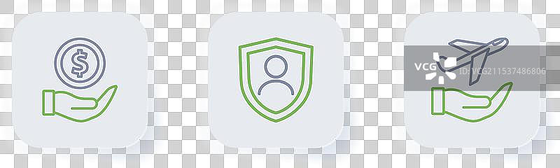 手持保险盾牌的生命保险线条平面图图片素材