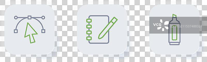 记号笔、笔记本和贝塞尔曲线图标图片素材