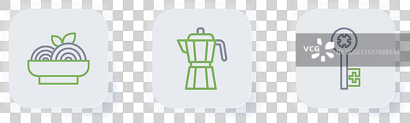 旧款咖啡壶摩卡壶和意大利面的组合图片素材