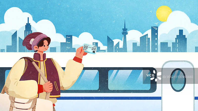 拿着车票赶火车图片素材