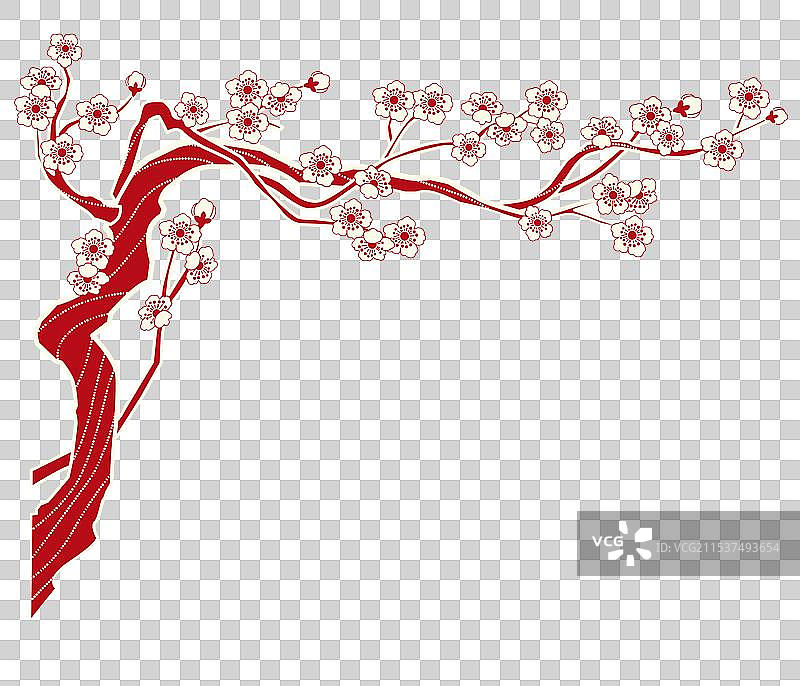 桃花桃树剪纸矢量插画图片素材