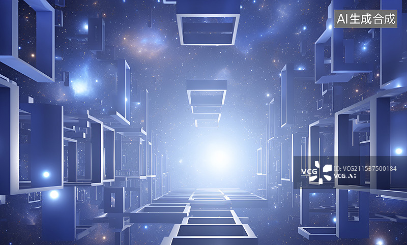 【AI数字艺术】蓝色抽象科技空间图片素材