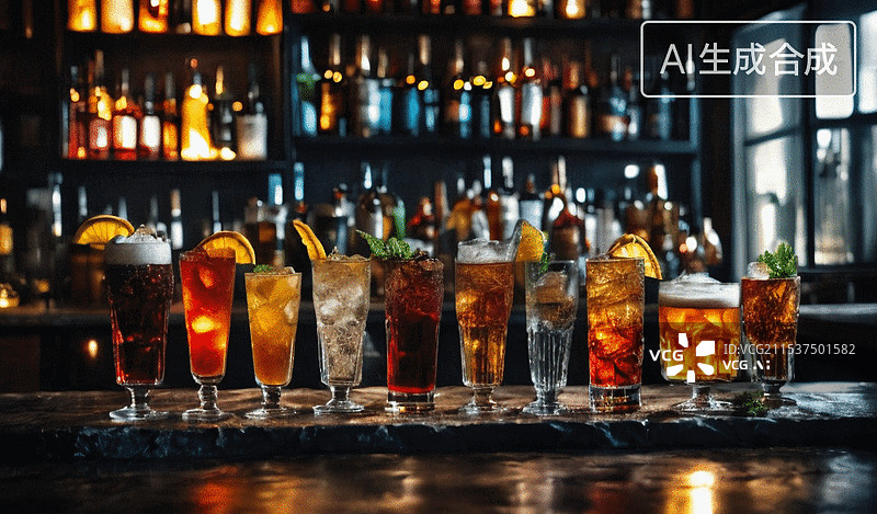 【AI数字艺术】酒吧饮品展示图片素材