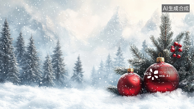 【AI数字艺术】温暖的圣诞节装饰雪景灯光背景图片素材