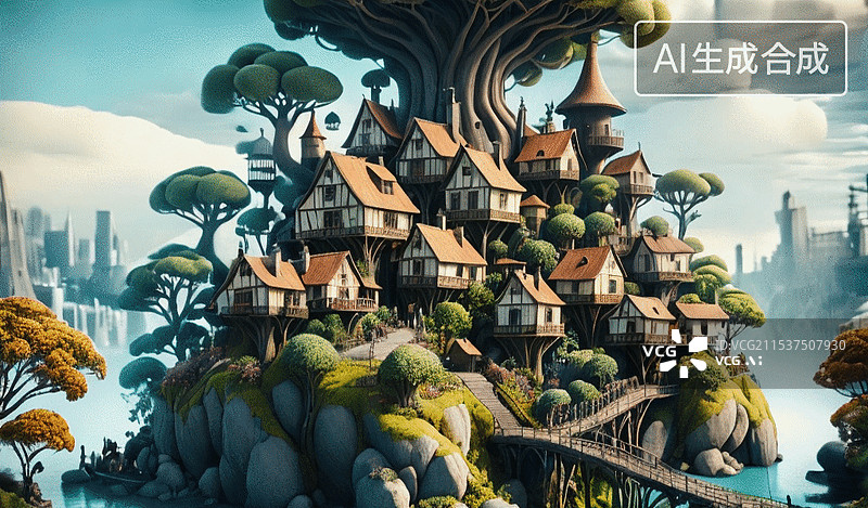 【AI数字艺术】梦幻小镇图片素材