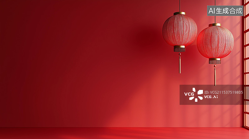 【AI数字艺术】春节红色背景红灯笼图片素材