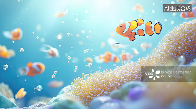 【AI数字艺术】小丑鱼和海葵图片素材
