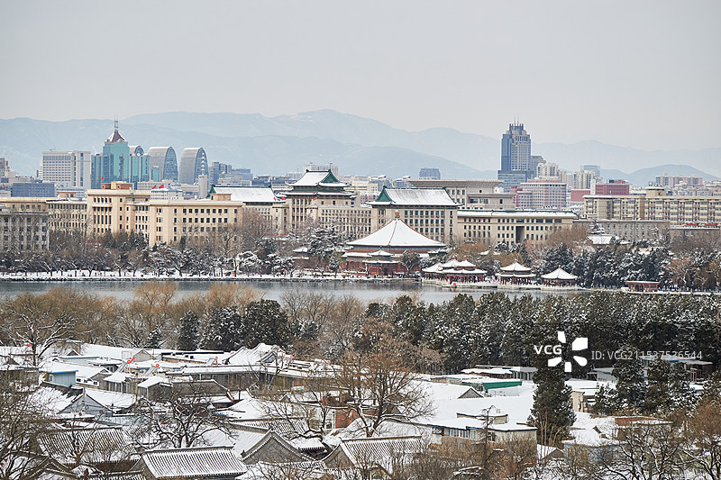 在北京景山远眺北海公园小西天五龙亭风景图片素材