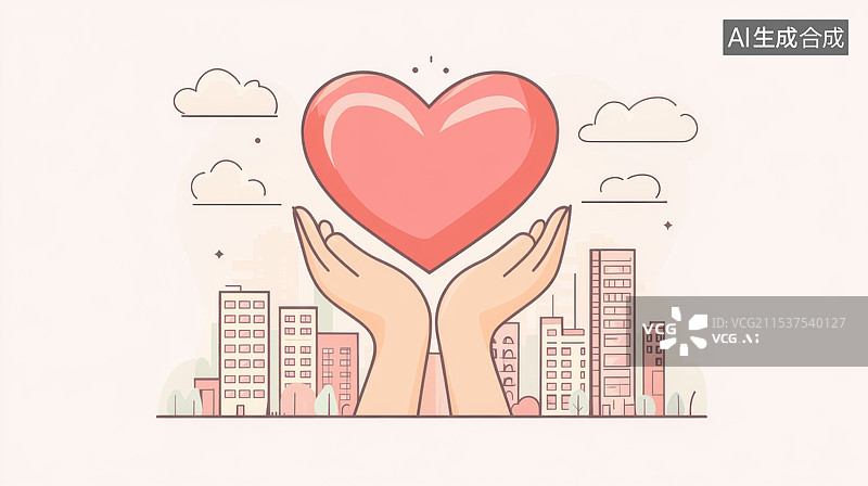 【AI数字艺术】双手捧着爱心卡通插画图片素材