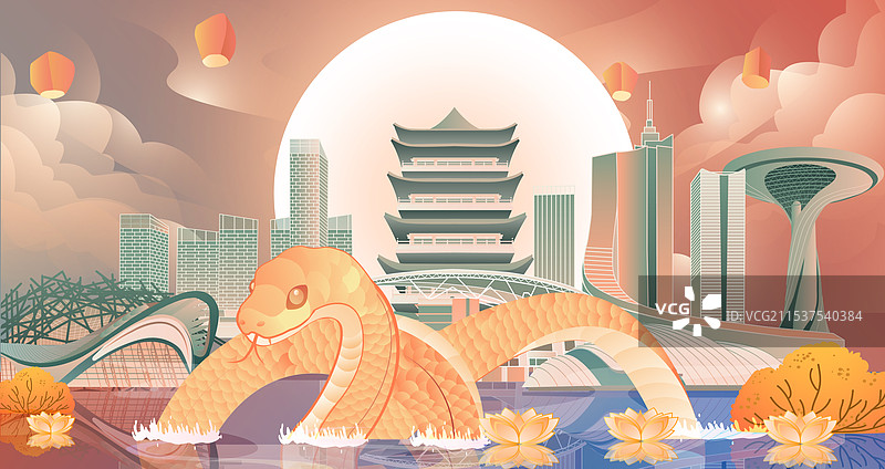 金蛇出水合肥地标建筑矢量插画图片素材