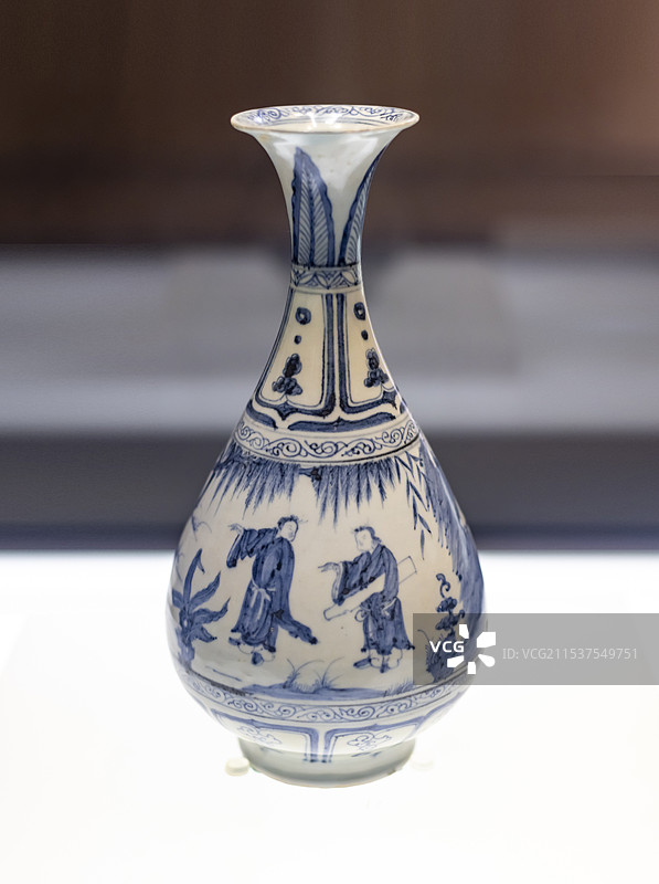 景德镇窑青花人物纹玉壶春瓶 元 广东省博物馆图片素材