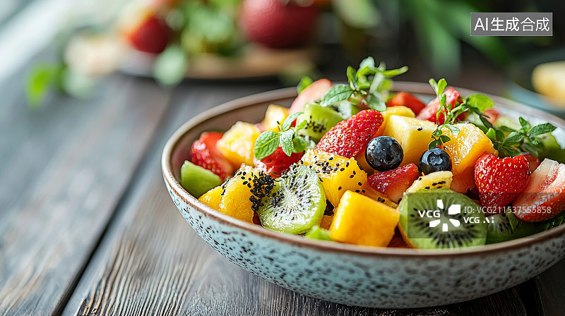 【AI数字艺术】水果沙拉健康饮食展示图片素材