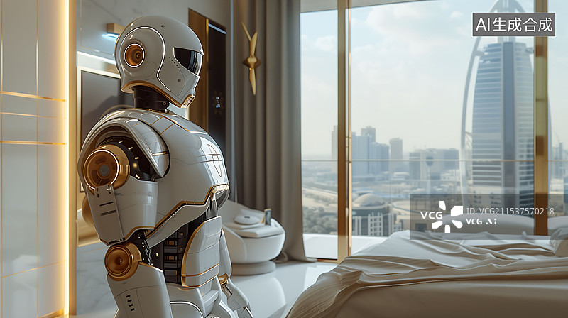 【AI数字艺术】3D渲染酒店的服务机器人图片素材