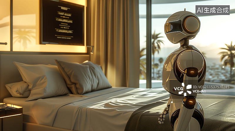 【AI数字艺术】3D渲染酒店的服务机器人图片素材