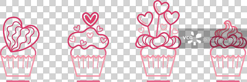 一组装饰精美的粉色杯子蛋糕，孤立在背景上图片素材