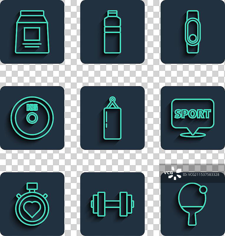 中心有心形线条的计时器和哑铃图片素材