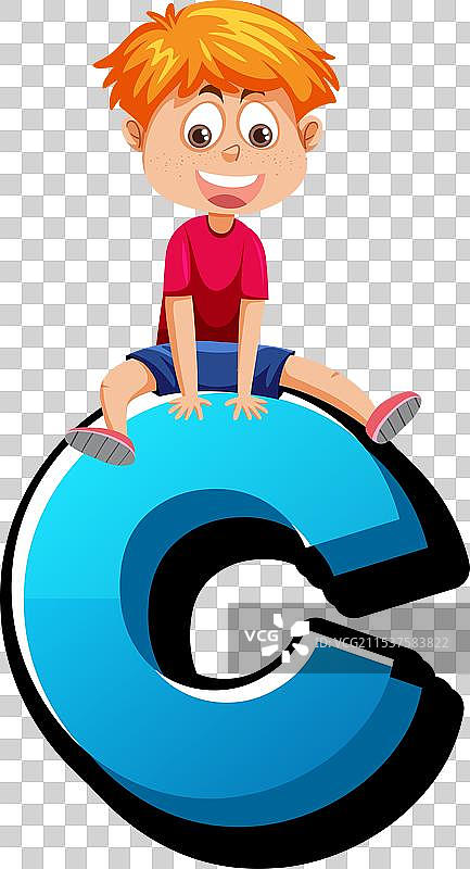 字母C的英文字母字体，旁边有男孩和女孩图片素材