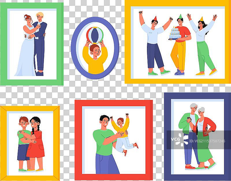 相框中的家庭照片组合图片素材