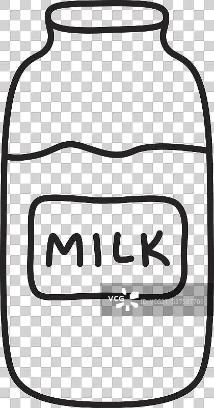 手绘涂鸦风格的牛奶杯和标签图片素材