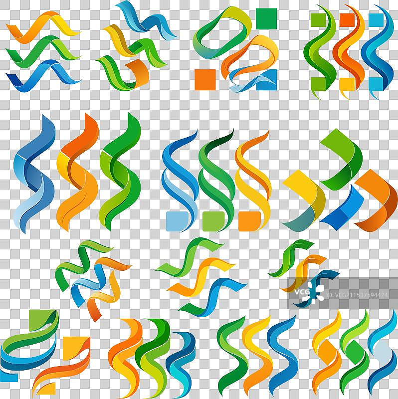 逼真的彩色丝带状波浪设计图片素材