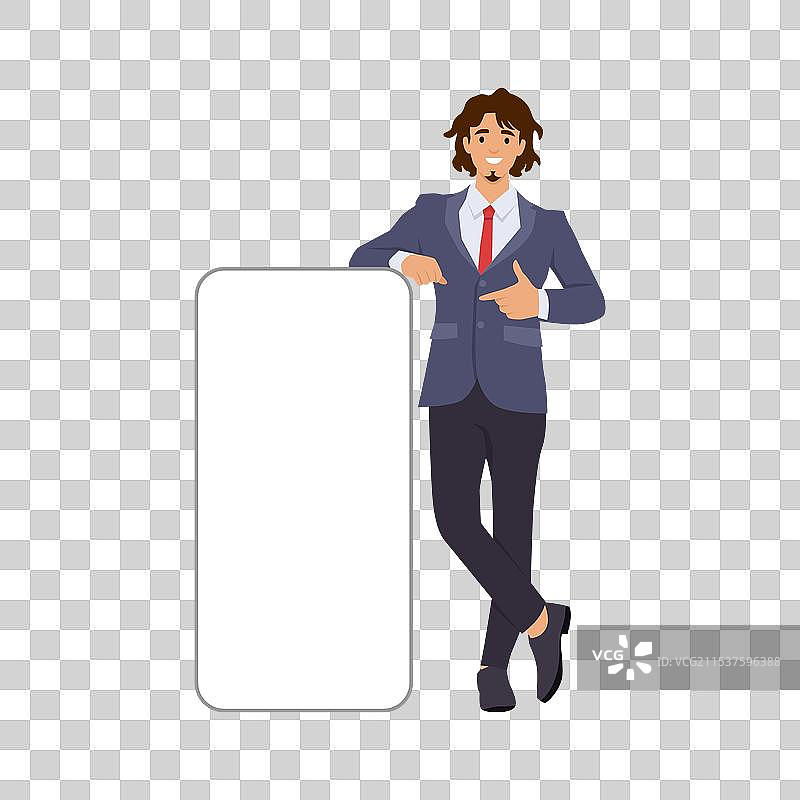 年轻男子展示空白手机屏幕图片素材