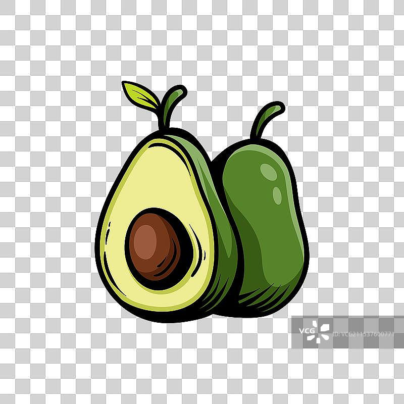 两只鳄梨的线条艺术风格绘画图片素材