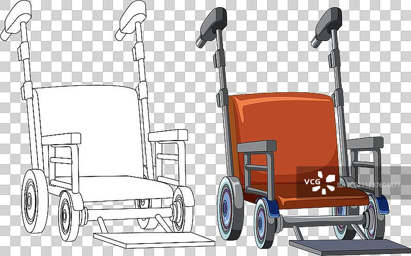 儿童轮椅涂色页及其轮廓图片素材