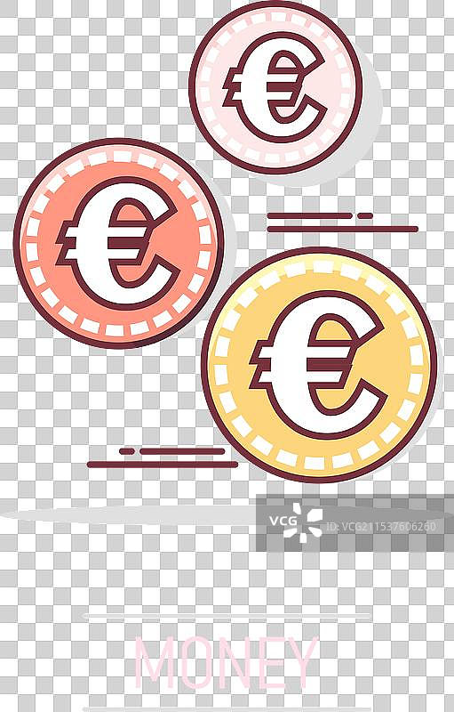 卡通欧元硬币图标，漫画风格的货币硬币图片素材