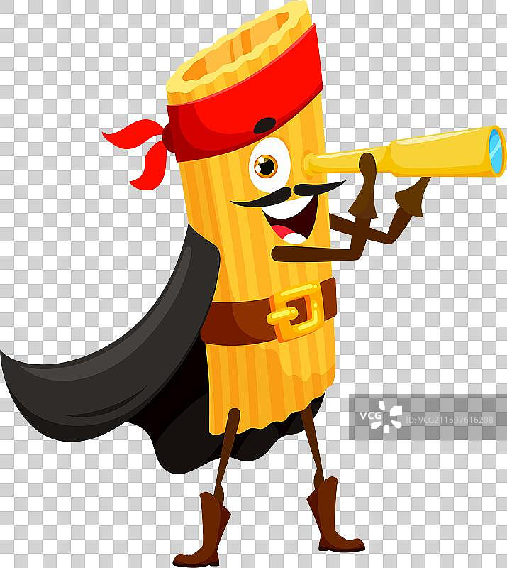 搞笑的卡通意大利面海盗，手持望远镜图片素材