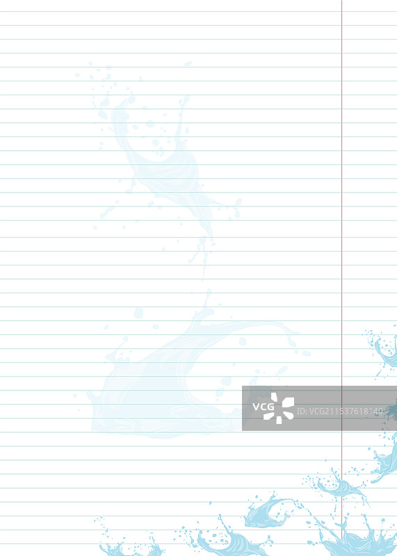 带有水花的笔记本纸张图片素材