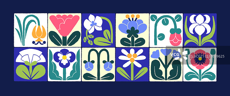 现代卡片上的时尚抽象花卉图标组合图片素材