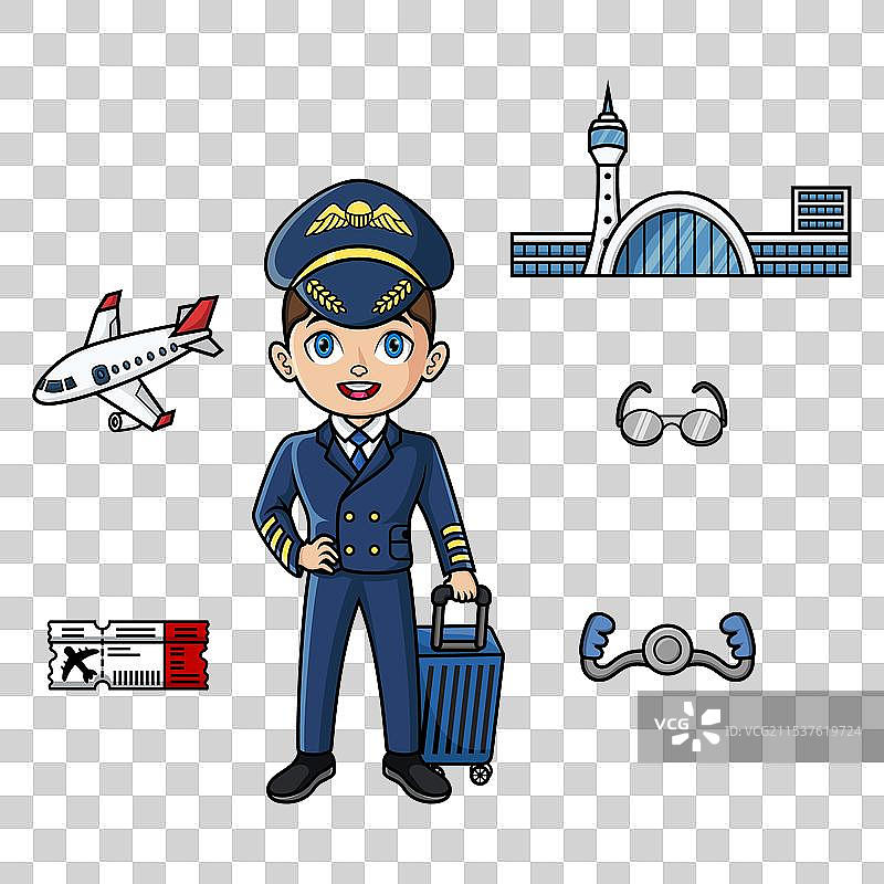 身穿飞行员或航空公司机长制服的年轻男子图片素材
