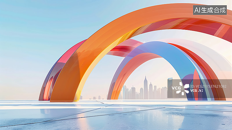 【AI数字艺术】商务科技风彩色拱形建筑三维场景图片素材