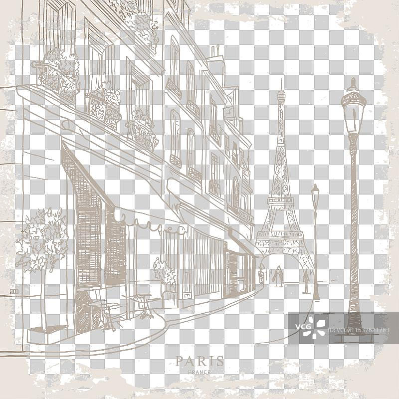 手绘巴黎城市街角线条图图片素材