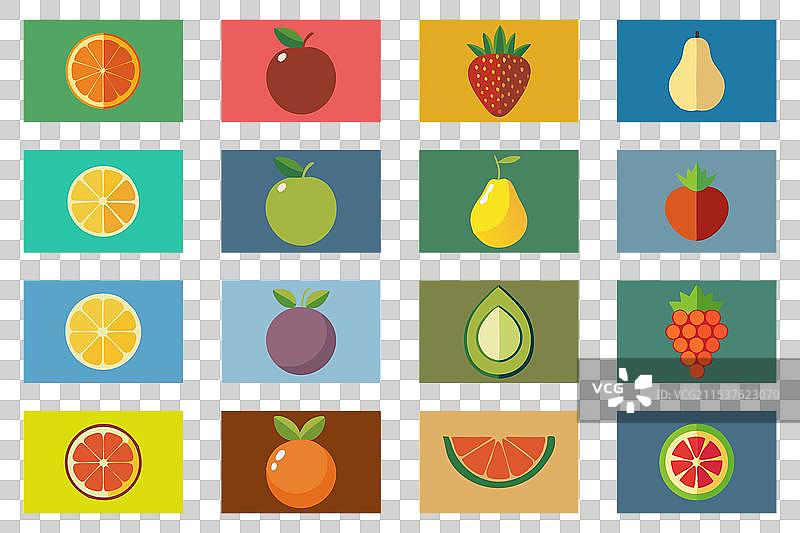 水果图标多彩套装：草莓、桃子、苹果图片素材
