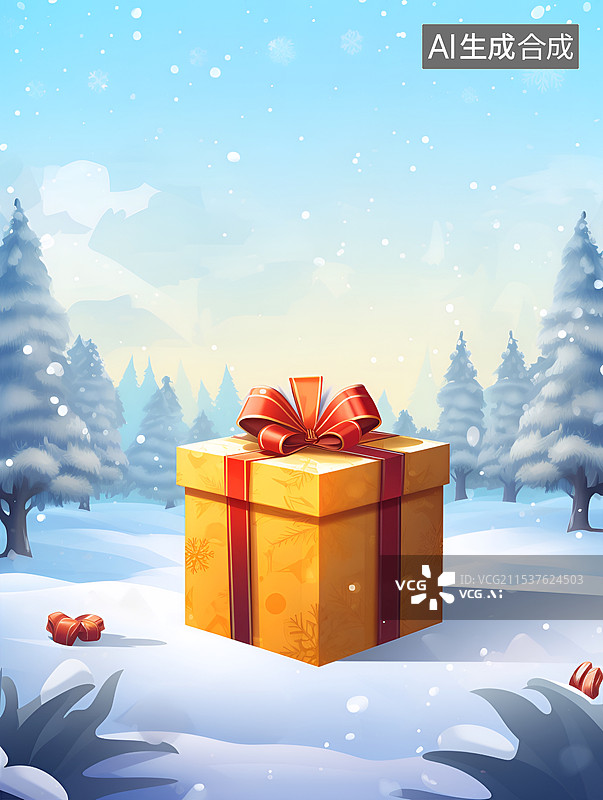 【AI数字艺术】雪地里的礼物盒图片素材